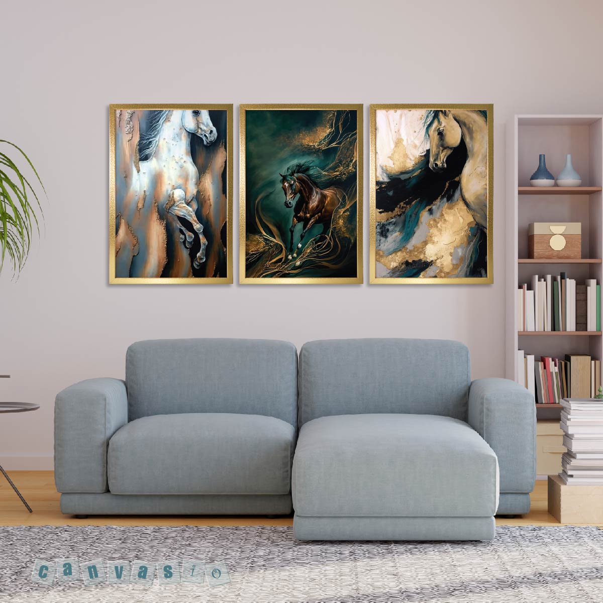 Bộ 3 tranh canvas mã đáo | Mã số KAP-ĐV 0005 Bộ 3 tranh canvas mã đáo | Mã số KAP-ĐV 0005