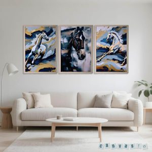 Bộ 3 tranh canvas Ngựa | Mã số KAP-ĐV 0007