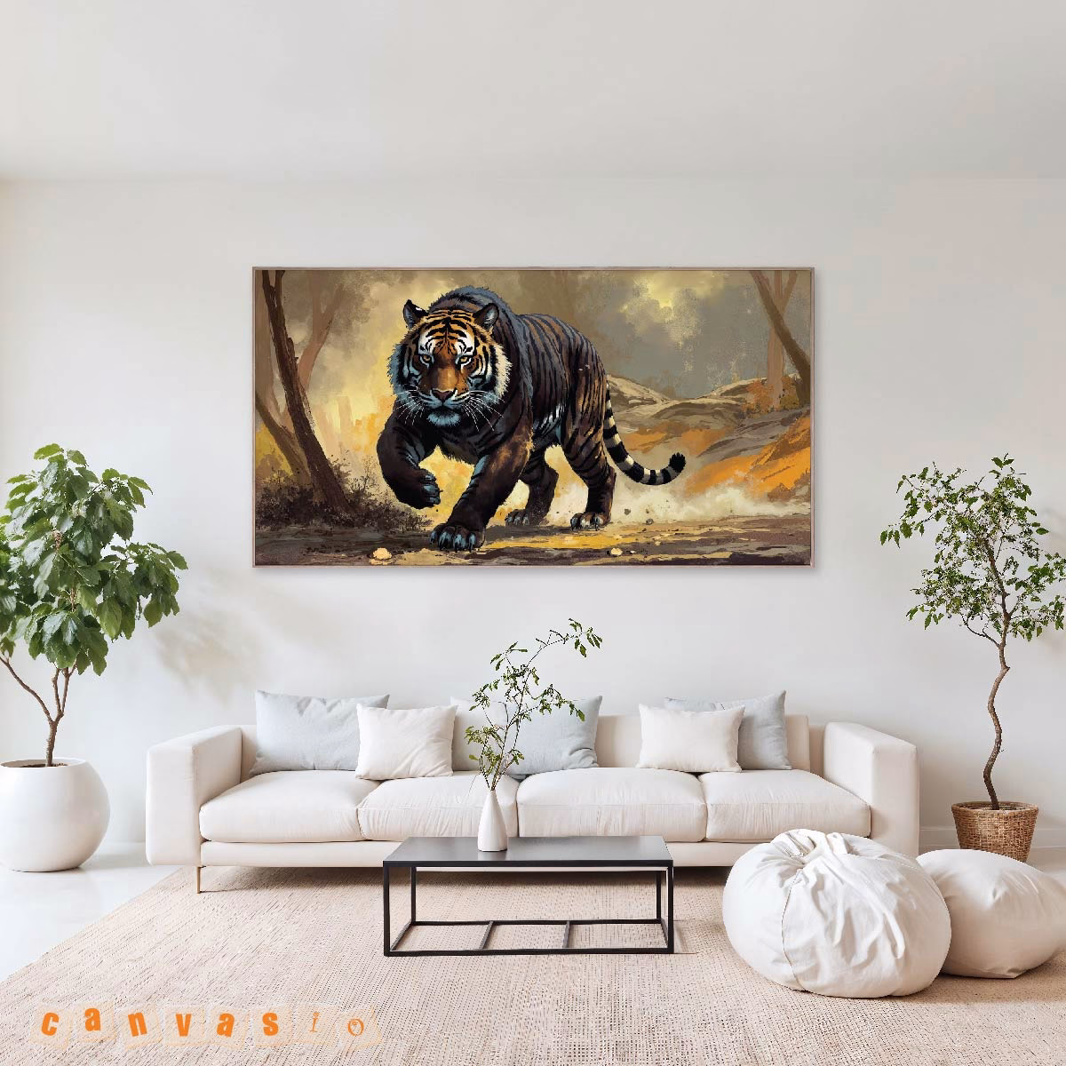 Tranh canvas hổ uy mãnh bước ra từ rừng sâu | Mã số KAP-ĐV 0016
