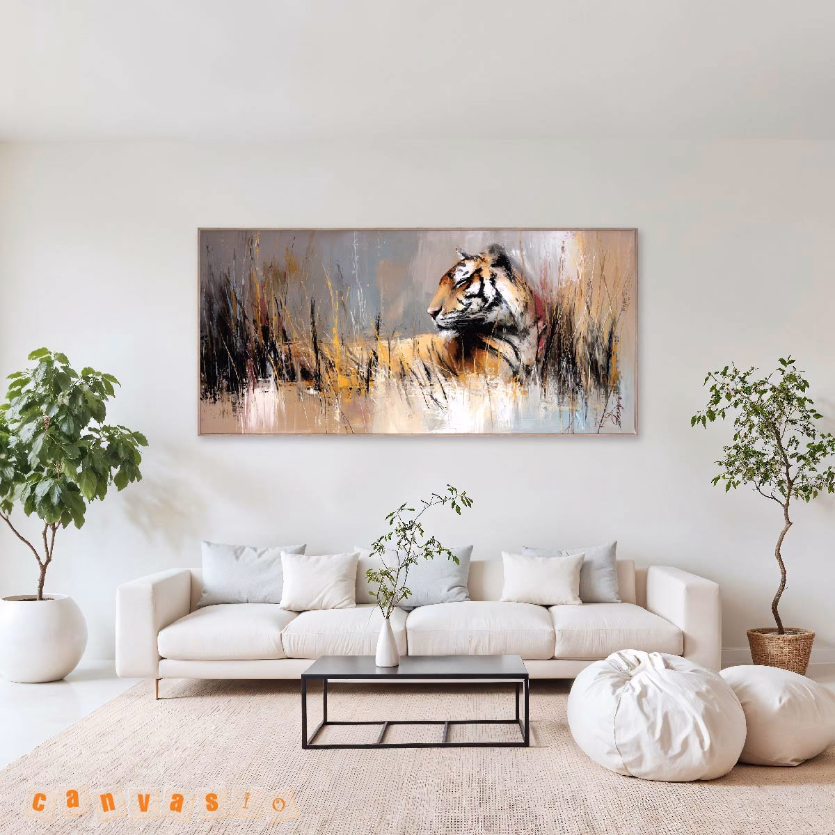 Tranh canvas hổ trong bụi cỏ nghệ thuật |Mã KAP-ĐV 0017