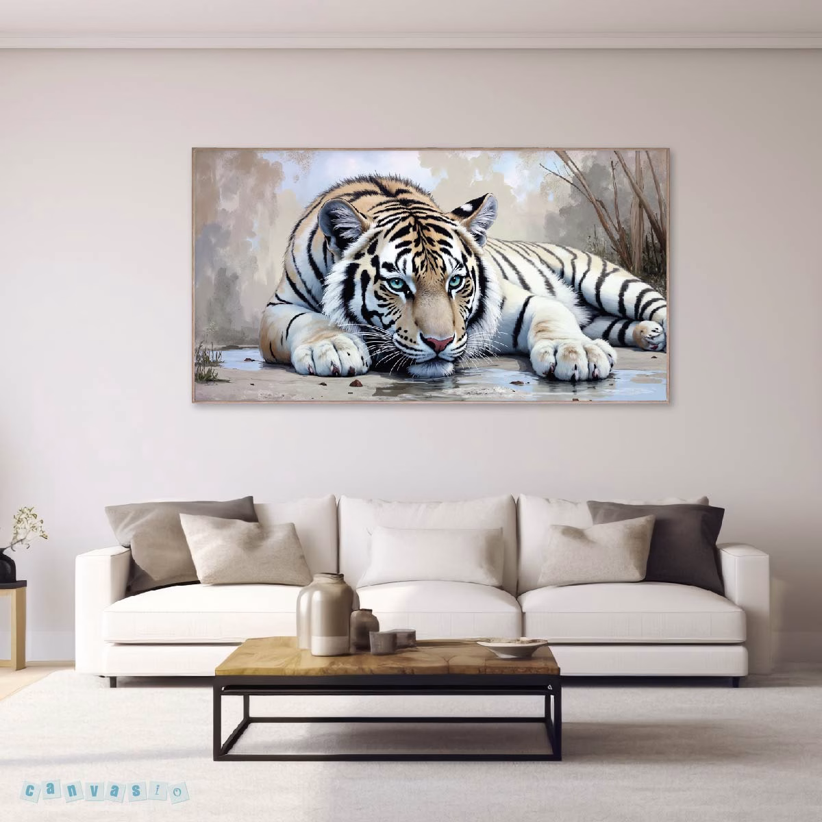 Tranh Canvas Hổ Nằm Bên Suối | Mã KAP-ĐV 0020
