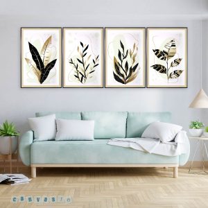Tranh Canvas Nghệ Thuật Lá Cây Ánh Kim Hiện Đại | Mã Số KAP-HL 0012
