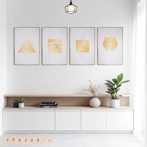 Bộ 4 bức tranh canvas hoa và hình khối sắc cam | Mã số KAP-HL 0025