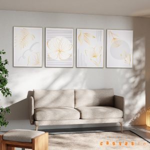 Tranh Canvas Bộ 4 Tấm Họa Tiết Lá Vàng Nghệ Thuật | Mã số KAP-HL 0029