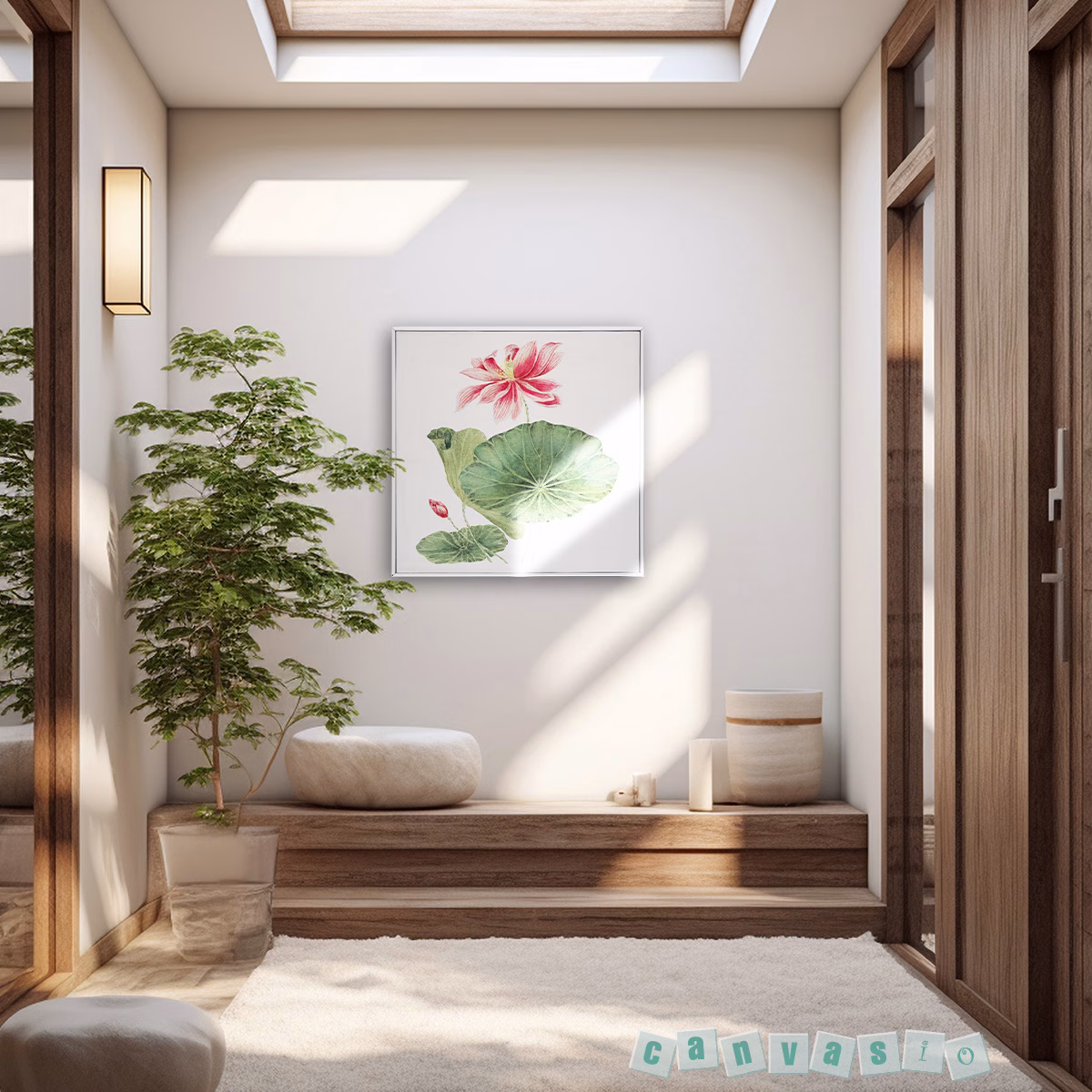 Tranh Canvas Hoa Sen Trắng Viền Hiện Đại | Mã KAP-HS 0001