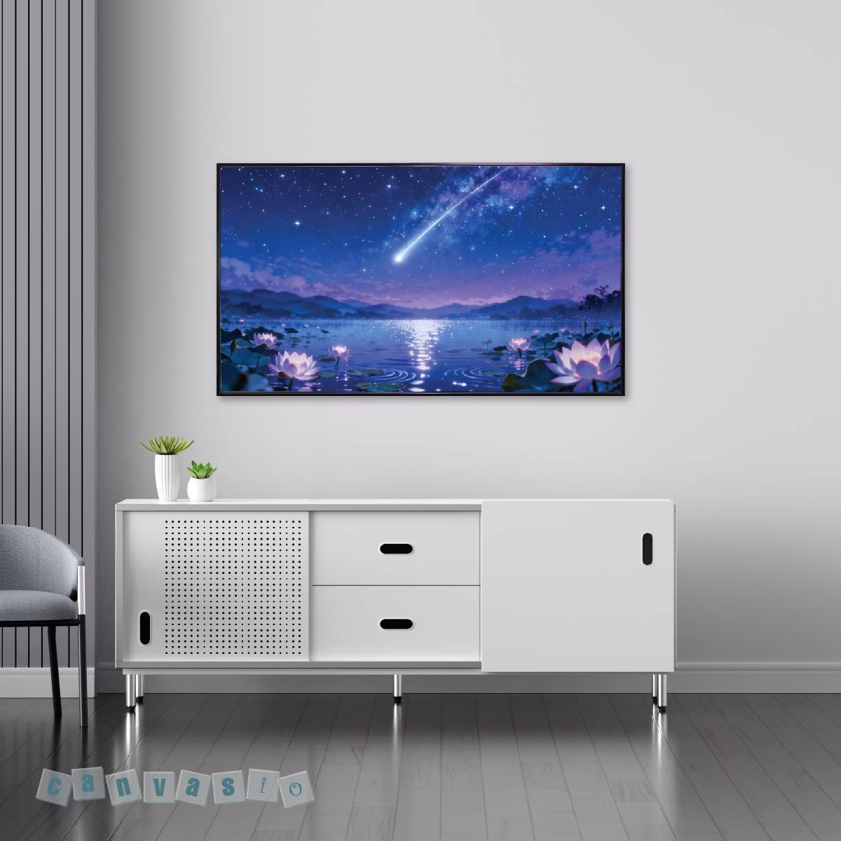Tranh canvas Hoa sen đêm sao băng | Mã KAP-HS 0046