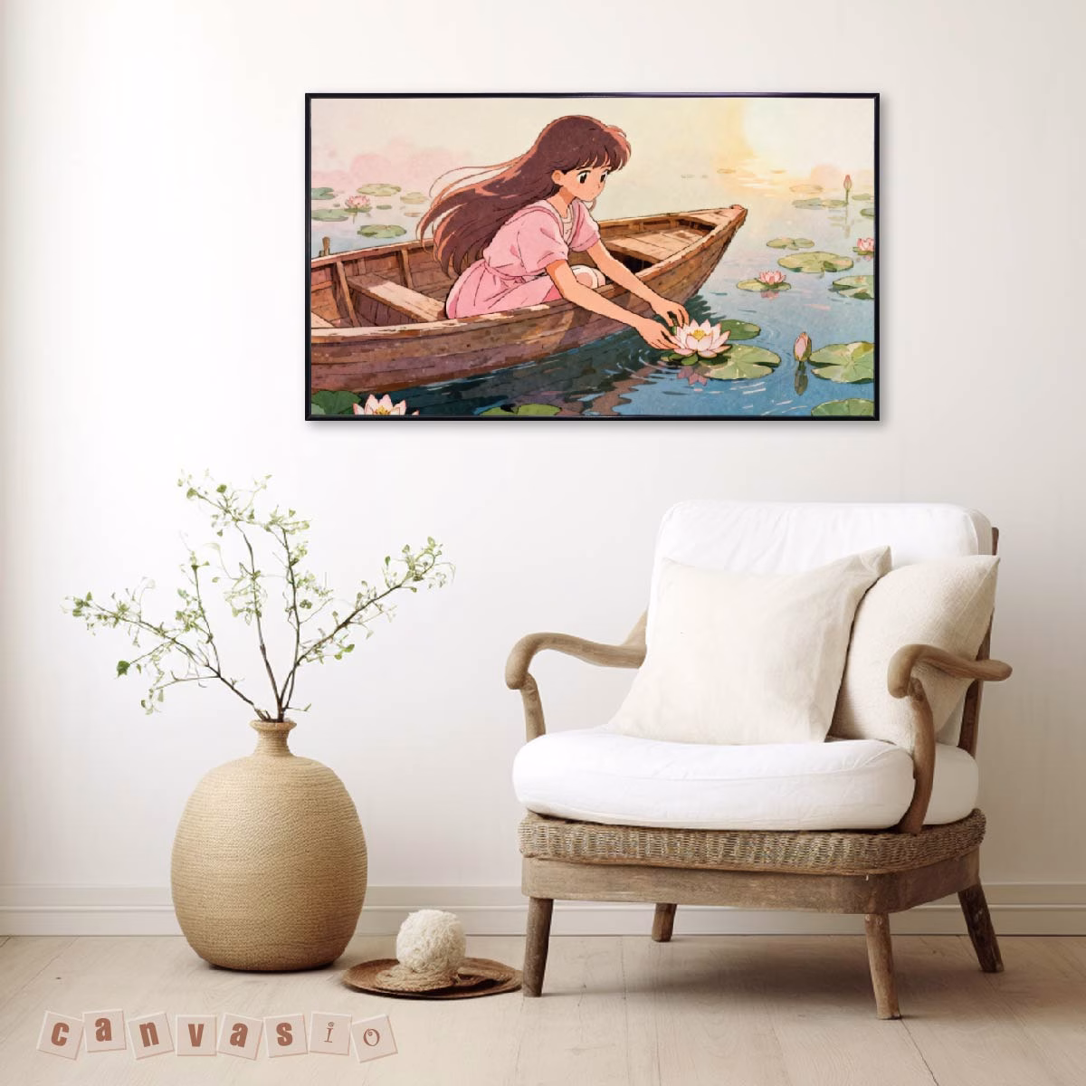 Tranh canvas anime cô gái bên đầm sen | Mã KAP-HS 0052