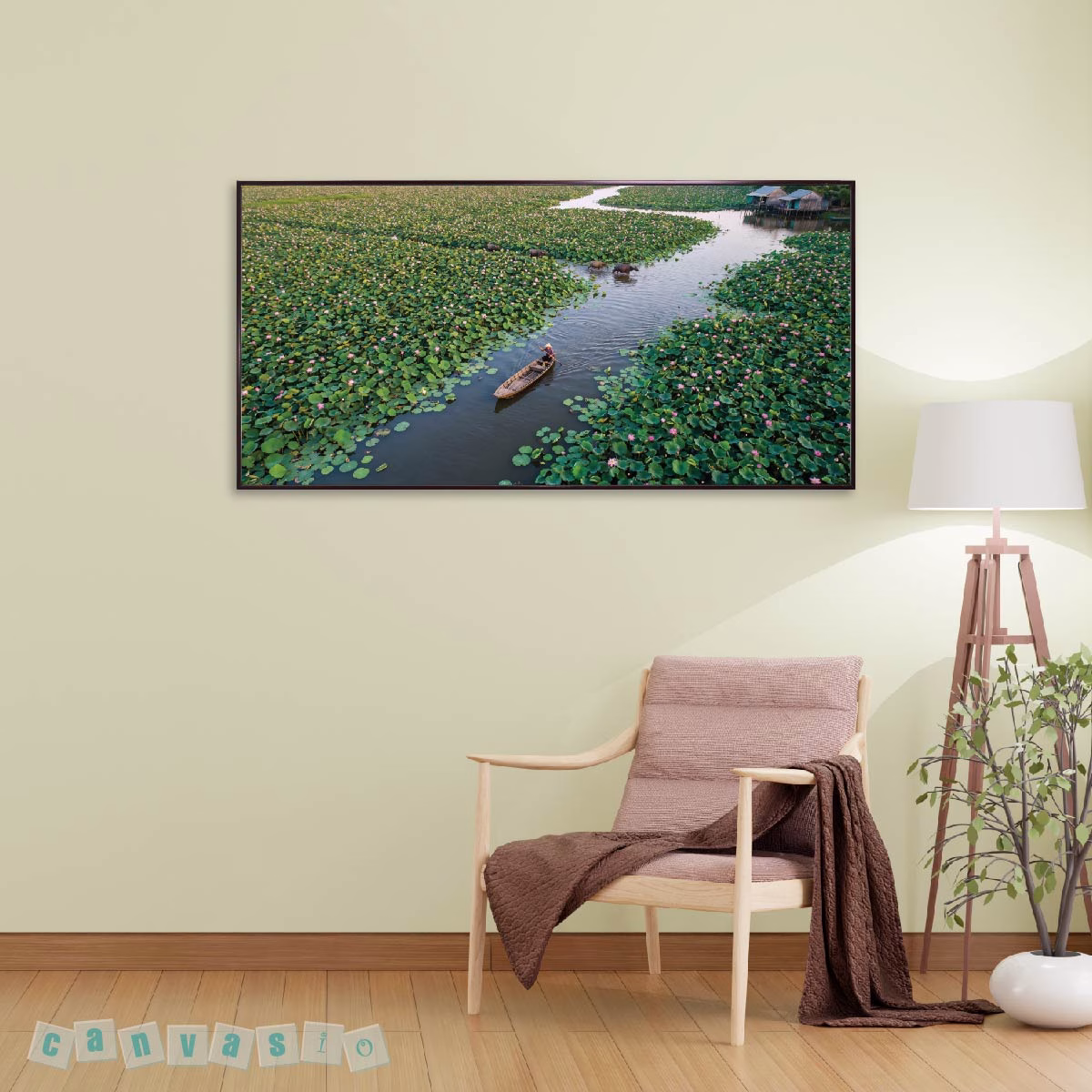 Tranh canvas treo tường cảnh đầm sen mộc mạc | Mã KAP-HS 0065