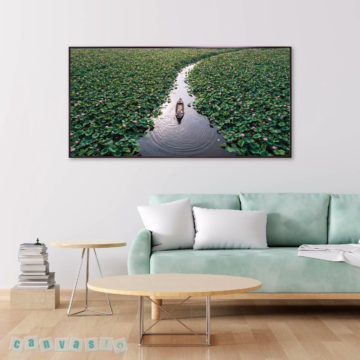 Tranh canvas đầm sen và con thuyền nhỏ | Mã KAP-HS 0066