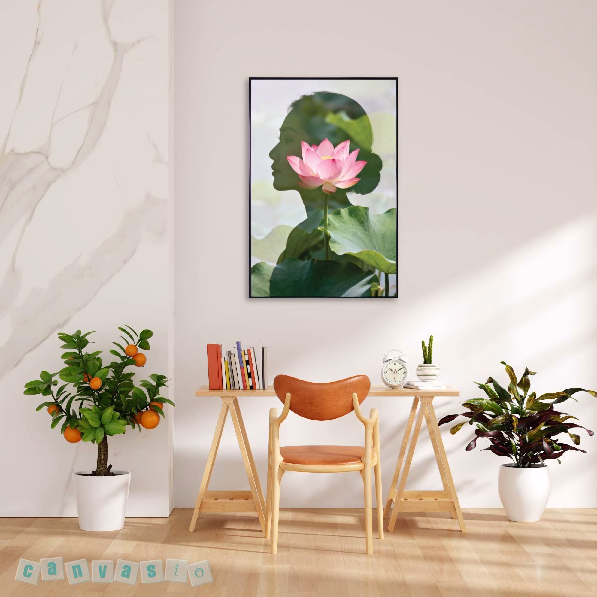 Tranh canvas cô gái và hoa sen | Mã KAP-HS 0067