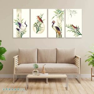 ộ 4 bức tranh canvas nghệ thuật chim và hoa tinh tế | Mã số KAP-PC 0007