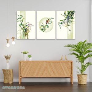 Tranh canvas bộ 3 bức chim và nhánh trúc nghệ thuật | Mã số KAP-PC 0009