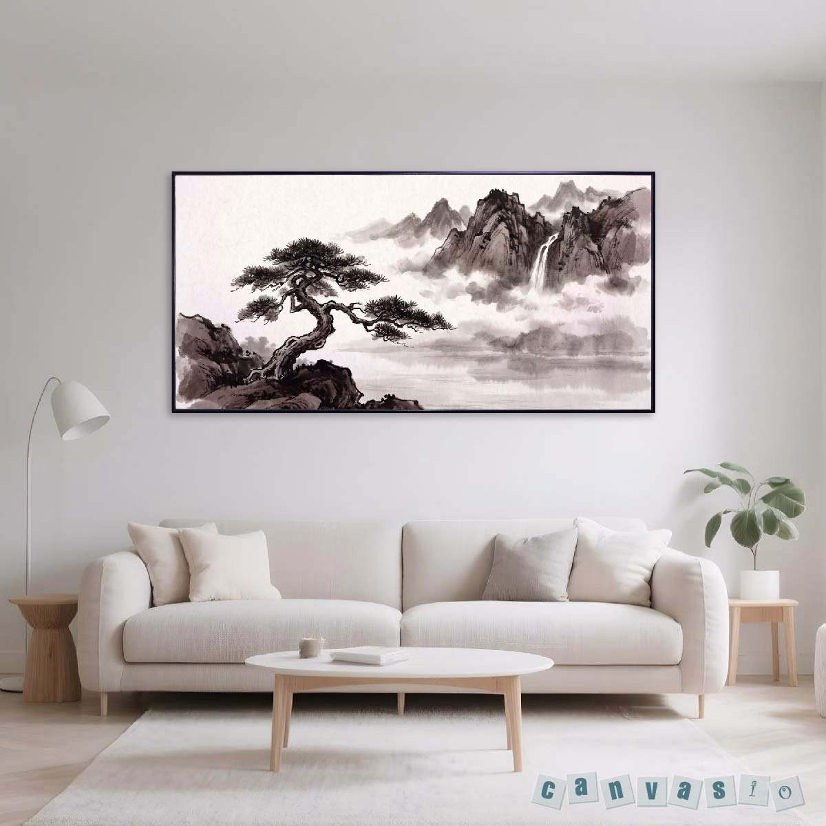 Tranh Canvas Phong Cảnh Thủy Mặc Đồi Núi Và Cây Tùng | Mã KAP-PC 0042