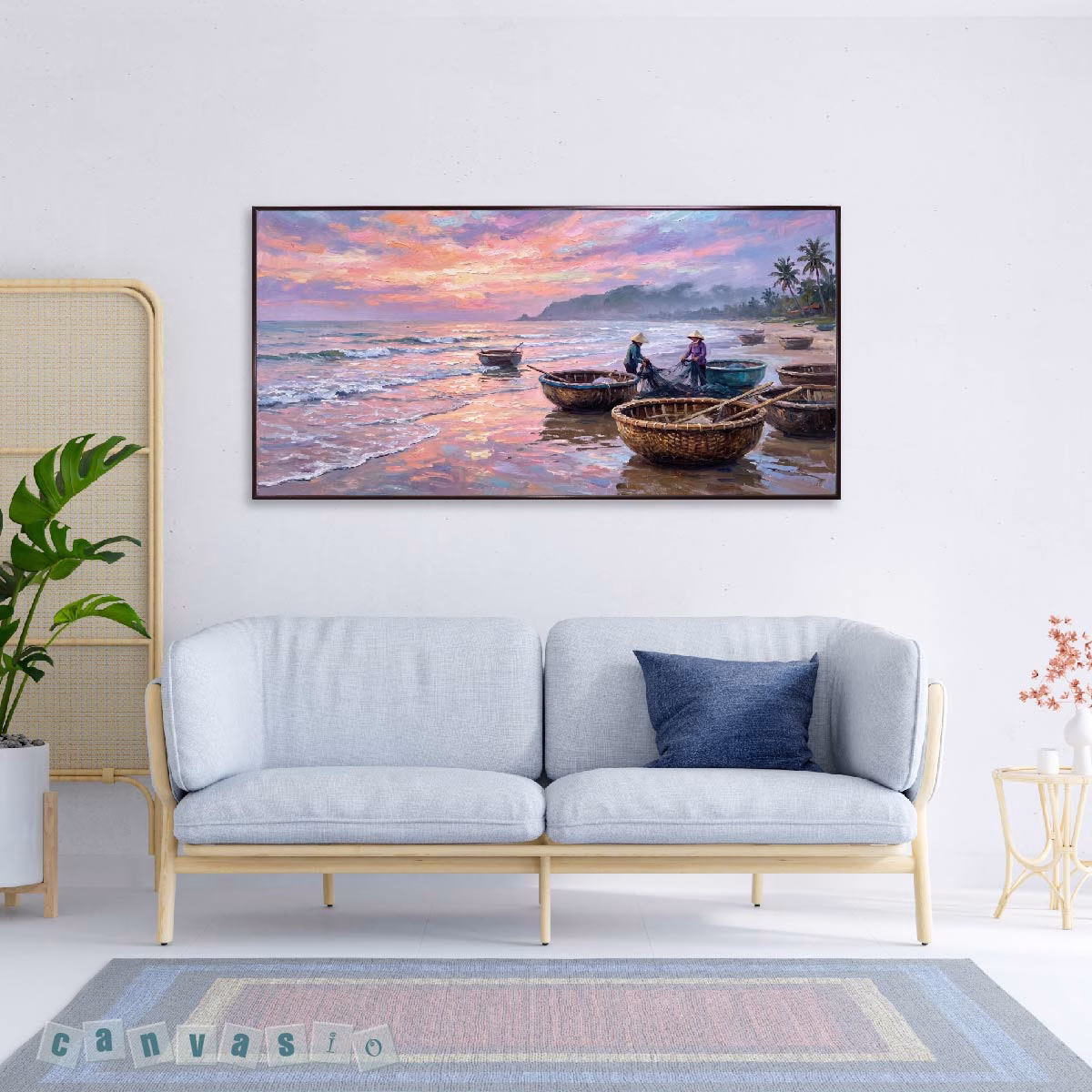 Tranh canvas cảnh biển bình minh và ngư dân | Mã KAP-PCB 0010
