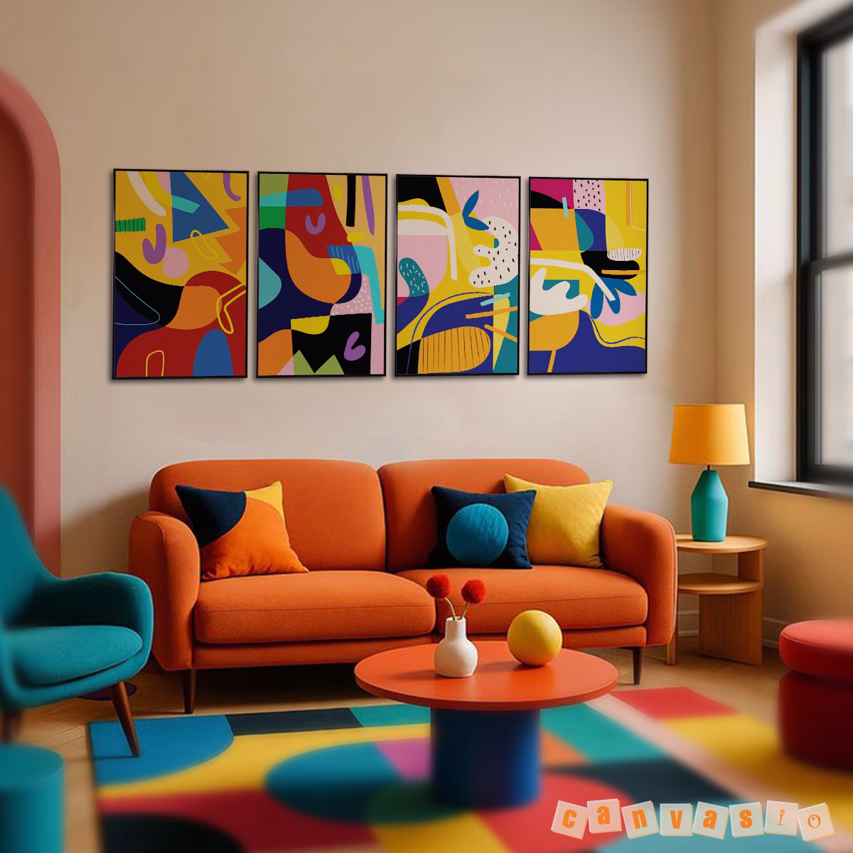 Bộ 4 tranh canvas trừu tượng sắc màu hiện đại | Mã KAP-TT 0031