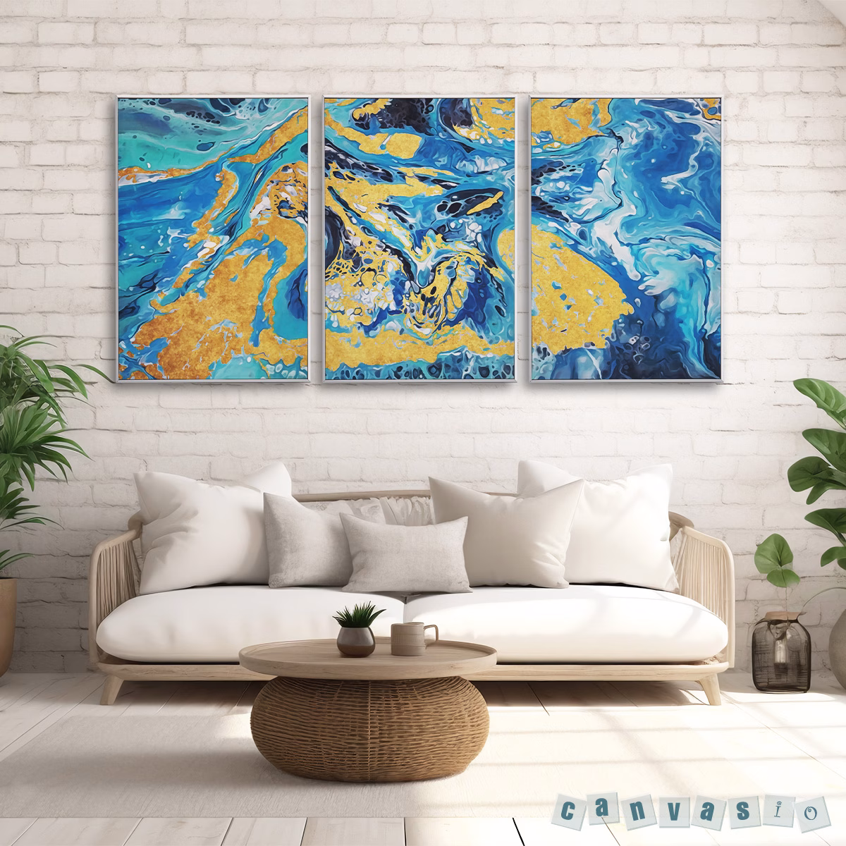 Bộ tranh canvas trừu tượng đại dương dát vàng | Mã KAP - TT 0037