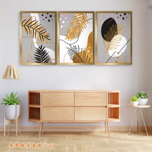 Bộ tranh canvas lá cây nghệ thuật trừu tượng hiện đại | Mã số KAP-HL 00010