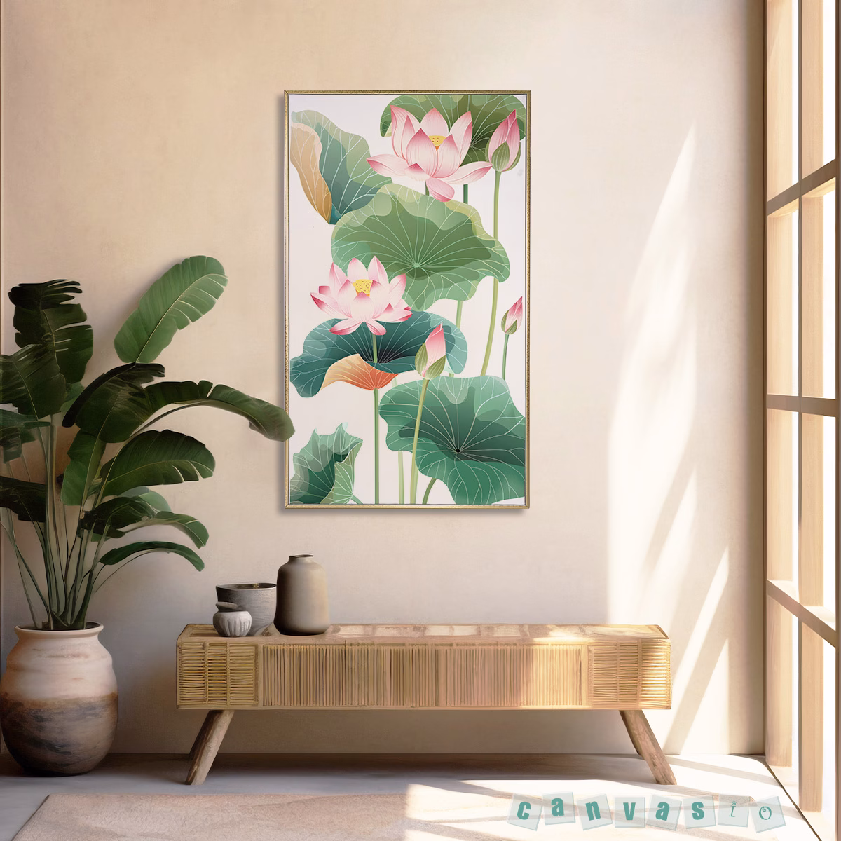 Tranh canvas hoa sen treo tường phòng khách | Mã KAP-HS 0015