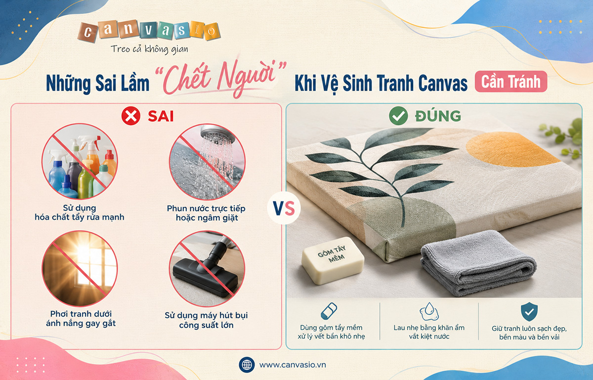 Hướng dẫn vệ sinh tranh Canvas đúng cách Những Sai Lầm "Chết Người" Khi Vệ Sinh Tranh Canvas Cần Tránh