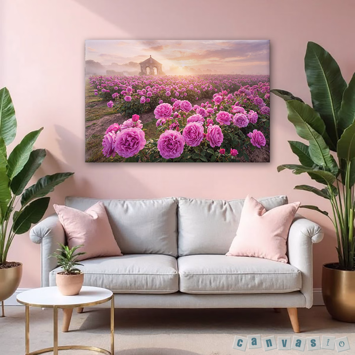 Tranh canvas phong cảnh đồng hoa hồng | Mã KAP-HH 0050